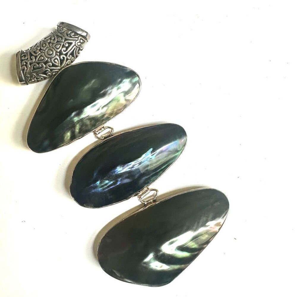 Sterling “JS 925” Black-Lip Mother-of-Pearl Triple-Panel Enhancer Pendant